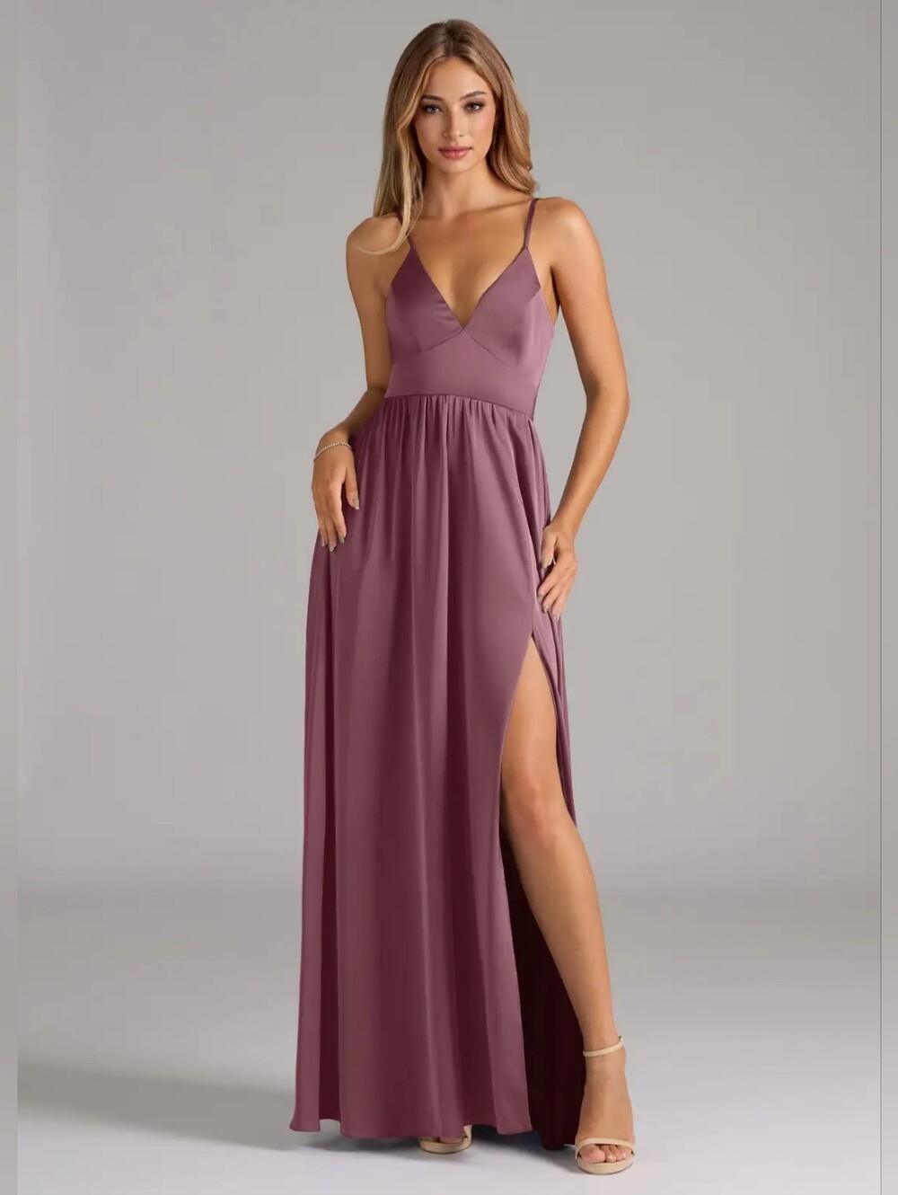 Azazie Aaida Bridesmaid Dress Amethyst A-Line Corset Stretch Satin Size 6